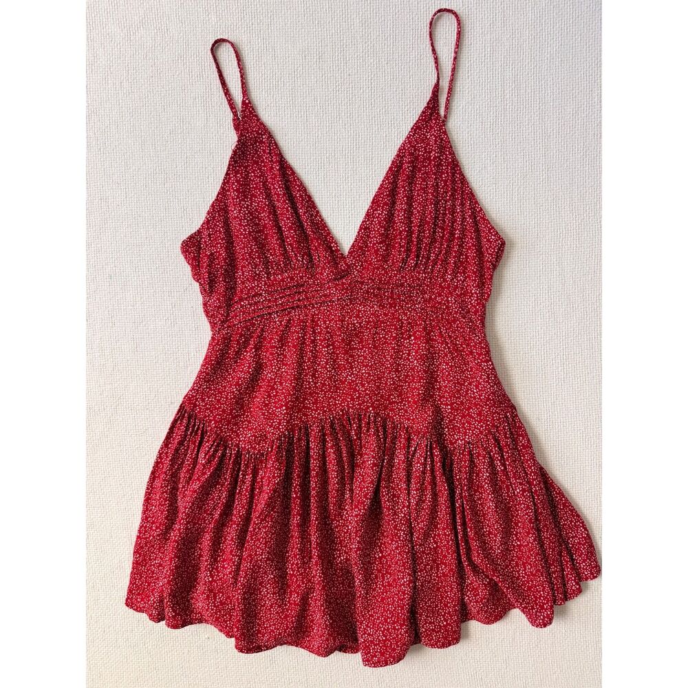 Red V-Neck Spaghetti Strap mini Romper